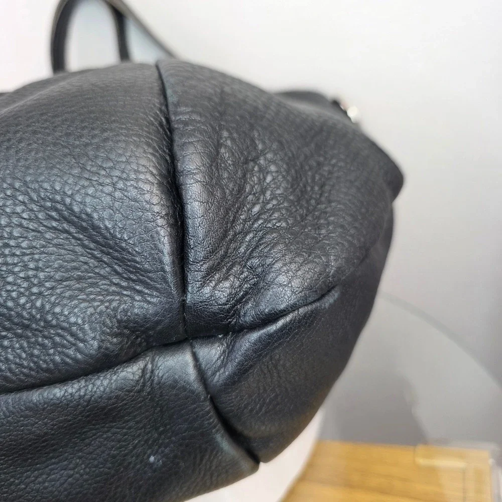 Furla 2way Pleated Black Pebbled Leather Hobo Shoulder Bag Made in Italy Ruffle